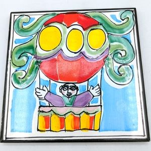 Hot Air Balloon Hand Painted Italian tile